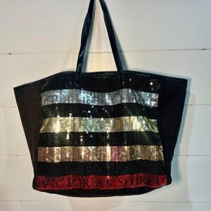 Victoria's Secret Black and Silver Sequin Tote Bag Y2K